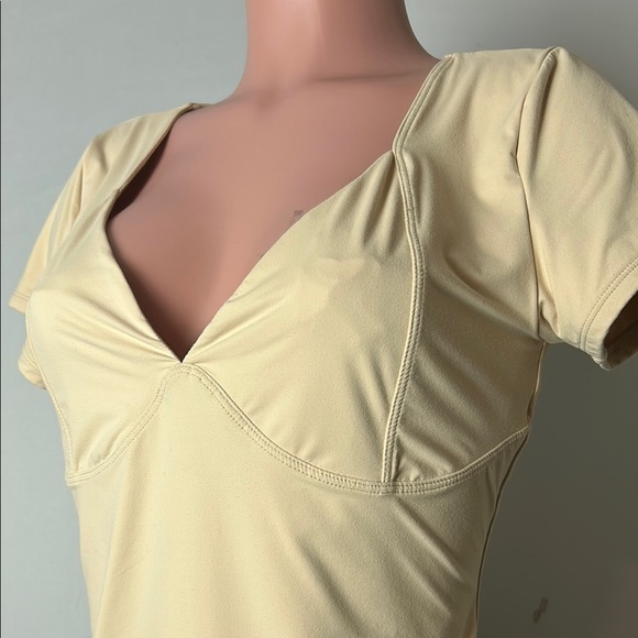 Qinsen Empire Vneck Crop Top Women’s Stretch Short Sleeve Nylon Size XL - Picture 2 of 9